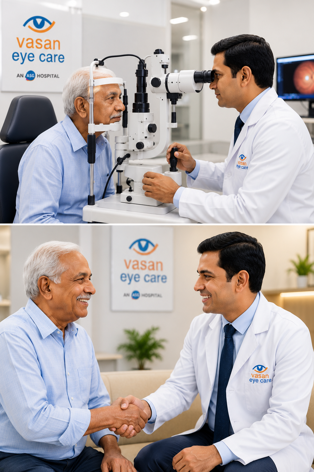 Eye specialist consulting a patient